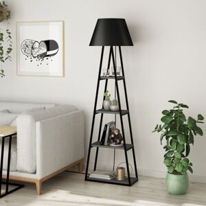 Toscohome Lampada da terra 165h cm in legno nero antracite con mensole - Pal