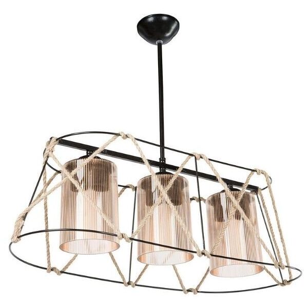 toscohome lampada a sospensione 60 cm con 3 luci in metallo nero e corda