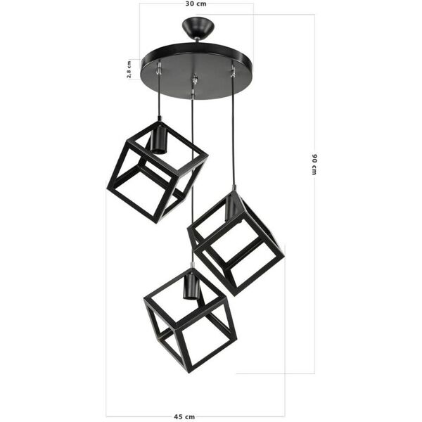 toscohome lampada a sospensione 90 cm con 3 cubi nero in metallo - agatha