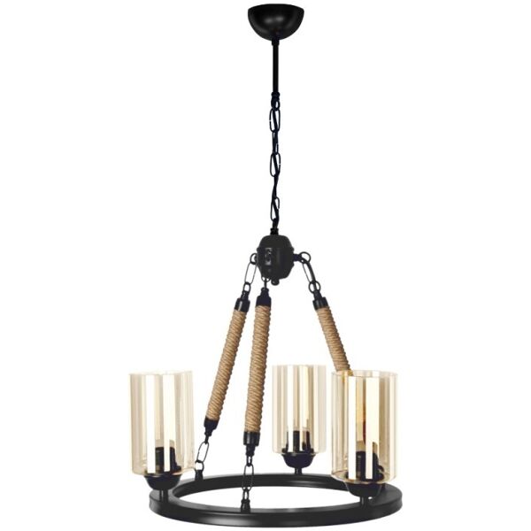 toscohome lampada da soffitto stile retrÃ² nera con dettagli in corda - lotus asz0954