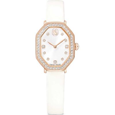 Swarovski Orologio Dextera octagon, Fabbricato in Svizzera, Cinturino in pelle, Bianco, Finitura in tono oro rosa OS Swarovski Orologio Dextera octagon, Fabbricato in Svizzera, Cinturino in pelle, Bianco, Finitura in tono oro rosa OS