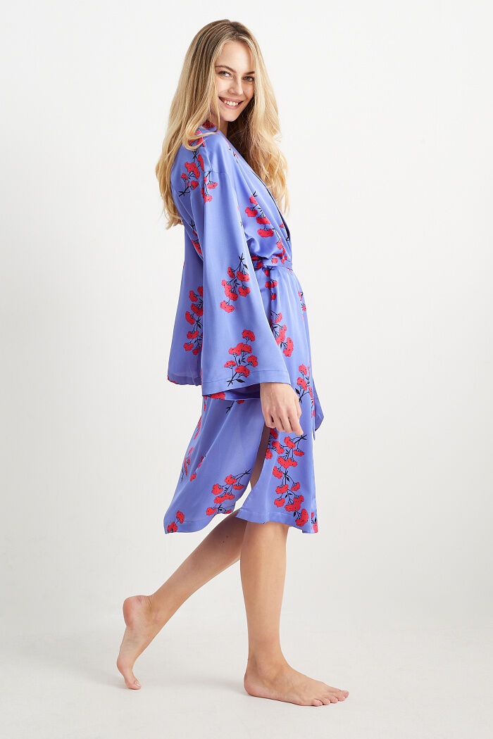 C&A Kimono in raso-a fiori, Porpora, Taille: M