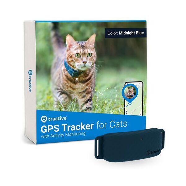 tractive gps cat 4 - collare gps gatto con monitoraggio del benessere   abbonamento escluso   tramindb   blu notte