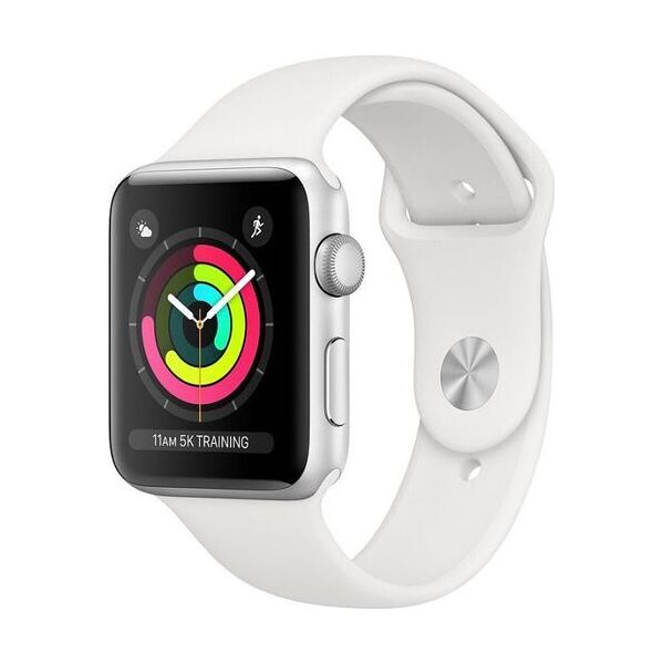 apple watch series 3 (2017)   42 mm   alluminio   gps + cellular   argento   cinturino sport bianco