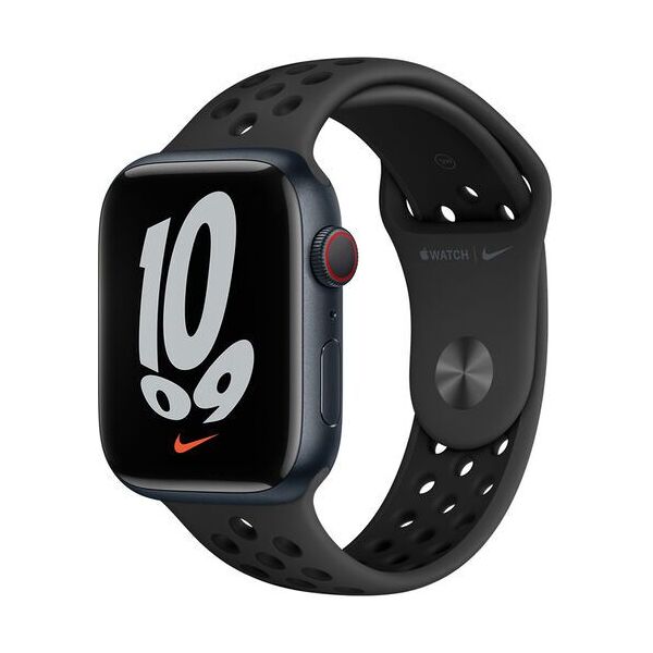 apple watch nike series 7 alluminio 45 mm (2021)   gps + cellular   mezzanotte   cinturino sport nero