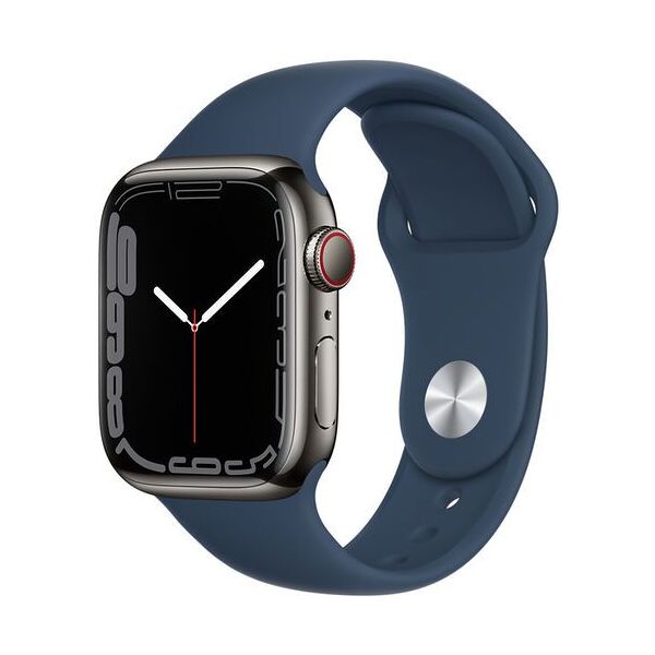 apple watch series 7 acciaio inossidabile 41 mm (2021)   gps + cellular   grafite   cinturino sport blu