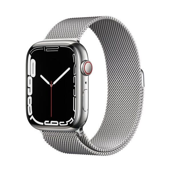 apple watch series 7 acciaio inossidabile 45 mm (2021)   gps + cellular   argento   loop in maglia milanese color argento