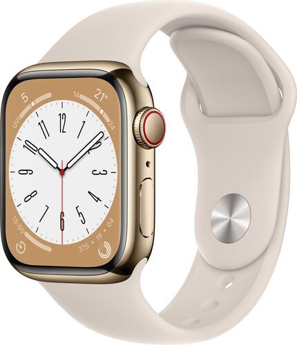 apple watch series 8 acciaio inossidabile 41 mm (2022)   gps + cellular   oro   cinturino sport galassia