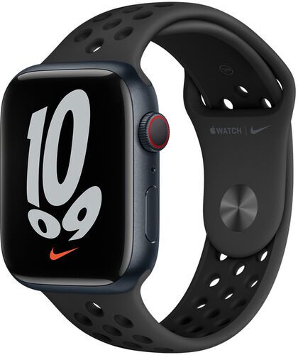 Apple Watch Nike Series 7 Alluminio 45 mm (2021)   GPS + Cellular   Mezzanotte   Cinturino Sport nero