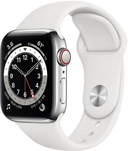 Apple Watch Series 6 Acciaio inossidabile 44 mm (2020)   argento   Cinturino Sport bianco