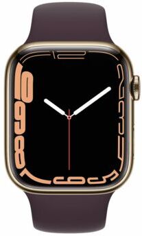 Apple Watch Series 7 Acciaio inossidabile 45 mm (2021)   GPS + Cellular   oro   Cinturino Sport Ciliegia scuro