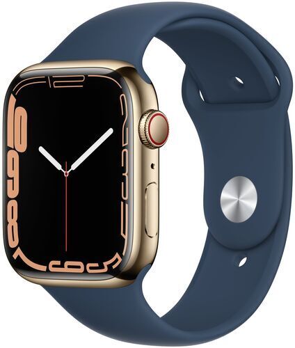 Apple Watch Series 7 Acciaio inossidabile 45 mm (2021)   GPS + Cellular   oro   Cinturino Sport Blu abisso