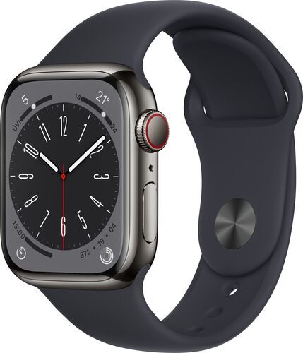 Apple Watch Series 8 Acciaio inossidabile 41 mm (2022)   GPS + Cellular   grafite   Cinturino Sport Mezzanotte