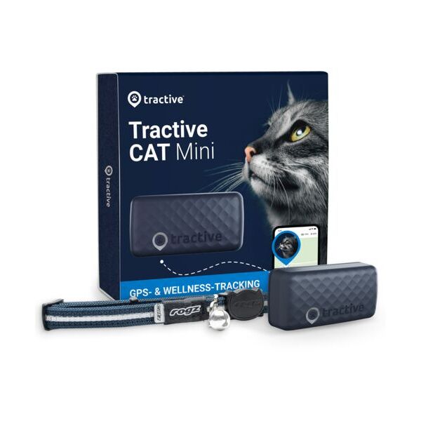 tractive gps cat mini - gps per gatti con monitor di attività   abbonamento escluso   trcat5db   blu scuro