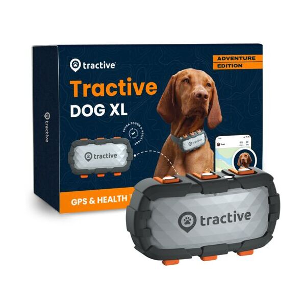 tractive dog xl adventure edition - gps e monitor di salute per cani rinforzato con fibra di vetro   abbonamento escluso   trdog4xlrug   grigio