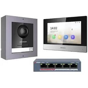 HIKVISION KIT-KD8003T-P Kit Videocitofono IP 2 Megapixel 180°+ cornice a parete con monitor nero Touch Wifi e Switch PoE