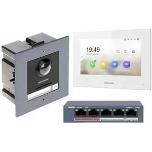 HIKVISION KIT-KD8003W Kit Videocitofono IP 2 Megapixel 180°+ cornice da incasso con monitor bianco Touch Wifi e Switch PoE