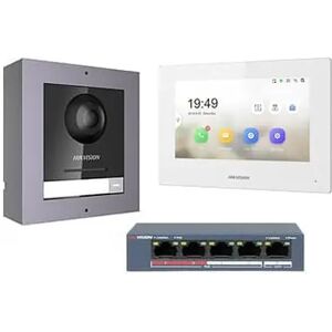 HIKVISION KIT-KD8003W-P Kit Videocitofono IP 2 Megapixel 180°+ cornice a parete con monitor bianco Touch Wifi e Switch PoE