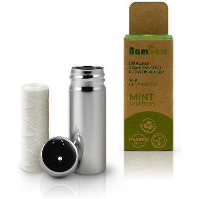 bambaw Filo Interdentale in Seta con Dispenser in Acciaio bambaw Filo Interdentale in Seta con Dispenser in Acciaio