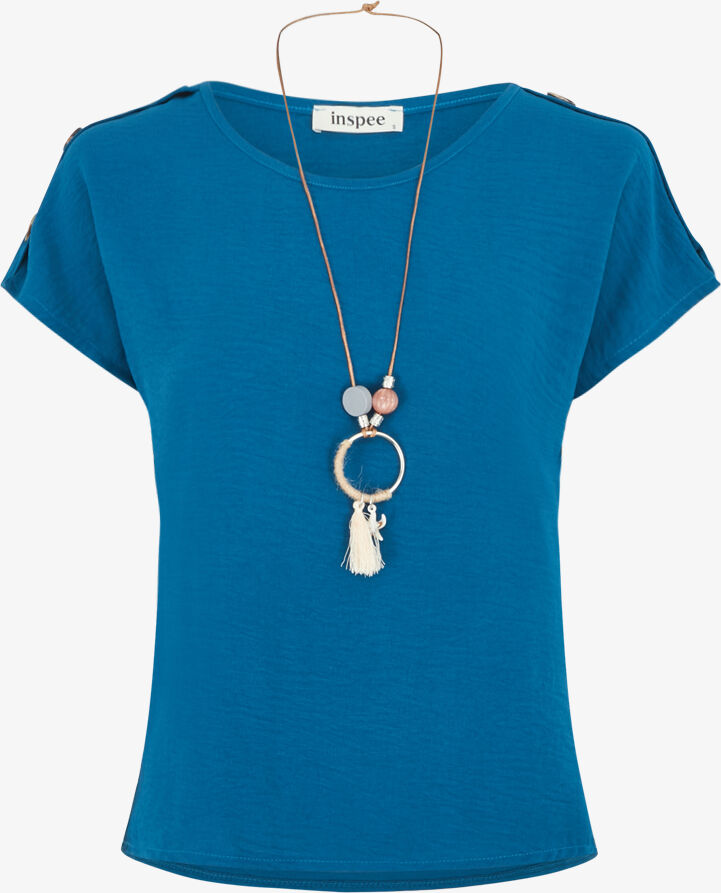 stand-prive.com top fluido a maniche corte con collana lunga blu canard 36