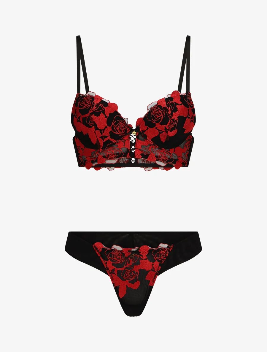 Stand-prive.com Completo intimo in pizzo con fantasia a rose Rosso 85B/36