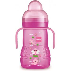 MAM Trainer Biberon rosa con tettarella e extra soft spout per imparare a bere dai 4 mesi 220 ml