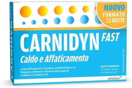 Alfasigma Carnidyn Fast Caldo e Affaticamento integratore remineralizzante gusto arancia 12 bustine