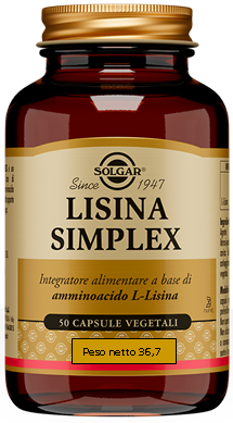 Solgar Lisina Simplex 50 Capsule Vegetali - Integratore Contro l'Herpes Labiale