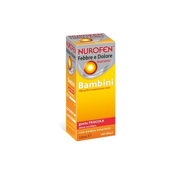 nurofen febbre e dolore bambini sospensione orale gusto fragola senza zucchero 150 ml 100 mg/5 ml