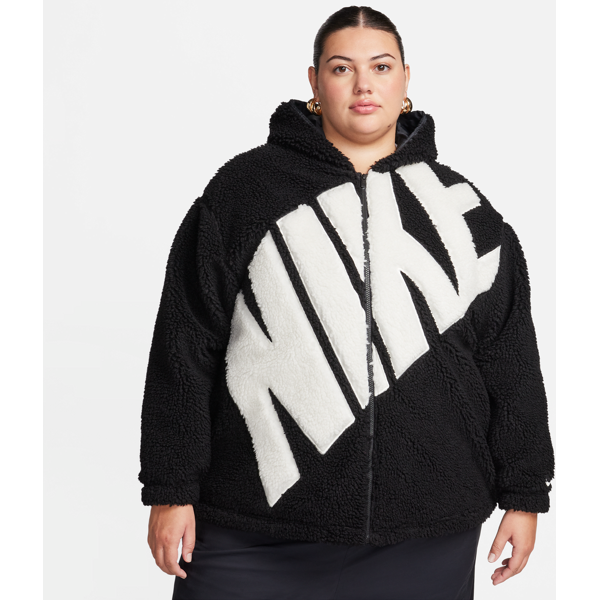 nike giacca in fleece high-pile con logo  sportswear – donna - nero