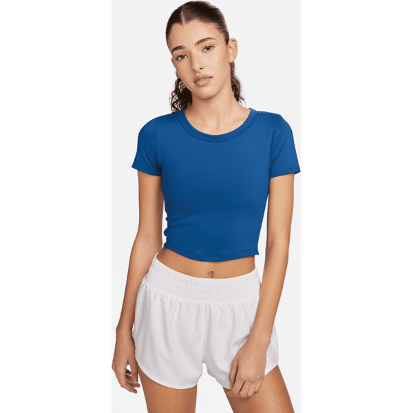 nike top corto a manica corta dri-fit  one fitted – donna - blu