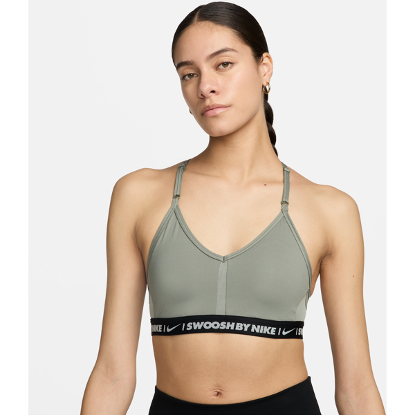 nike bra imbottito a sostegno leggero con scollo a v  indy – donna - grigio