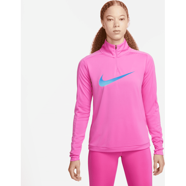 nike capo midlayer da running a manica lunga con zip a 1/4  dri-fit swoosh – donna - rosa