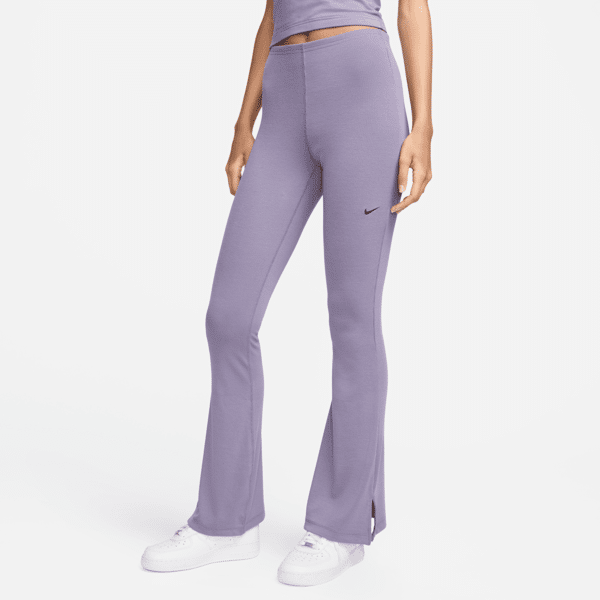 nike leggings svasati aderenti con mini-costine  sportswear chill knit – donna - viola