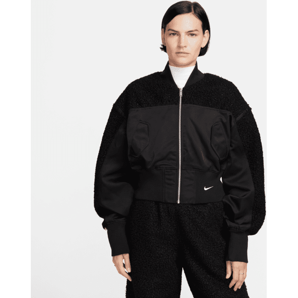 nike giacca bomber in fleece high-pile  sportswear collection – donna - nero