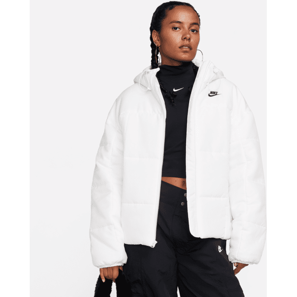 nike giacca loose fit con cappuccio therma-fit  sportswear classic puffer – donna - bianco