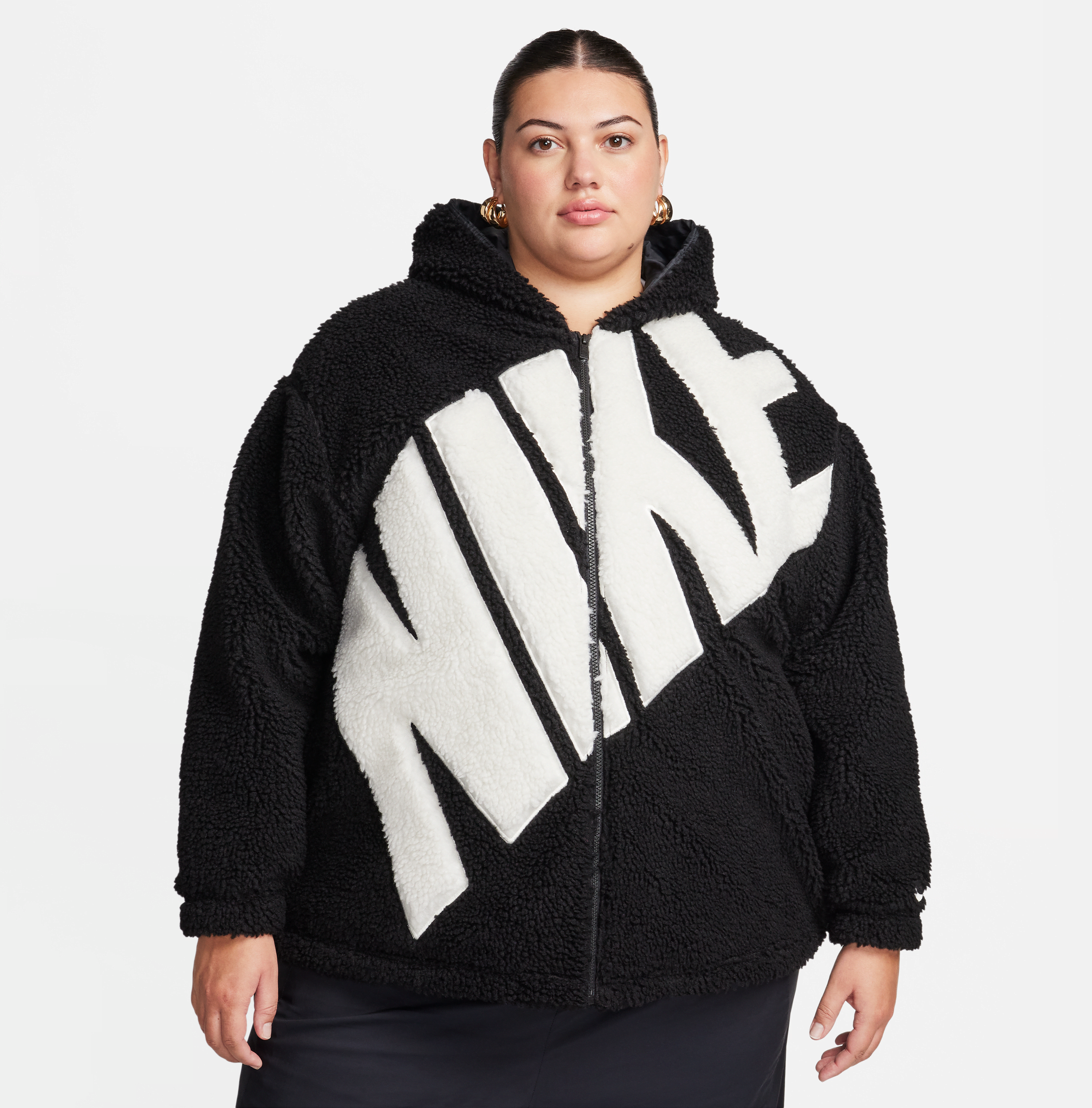 nike giacca in fleece high-pile con logo  sportswear – donna - nero