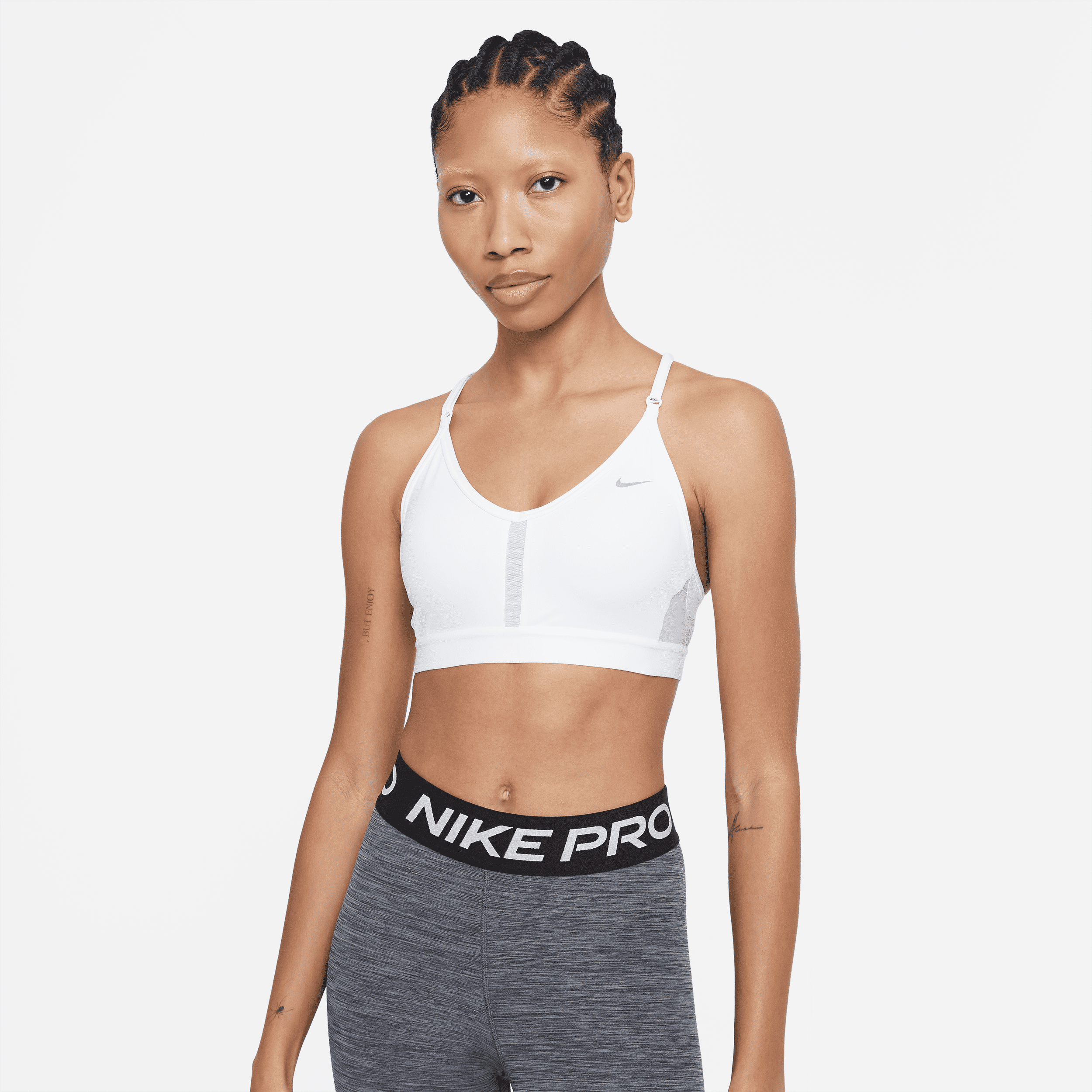 nike bra imbottito a sostegno leggero con scollo a v  indy – donna - bianco