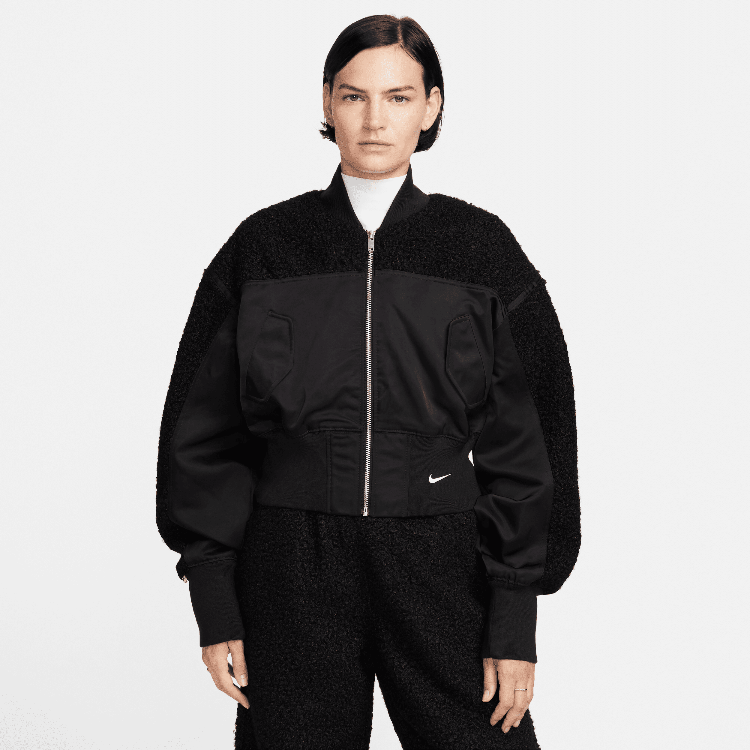nike giacca bomber in fleece high-pile  sportswear collection – donna - nero