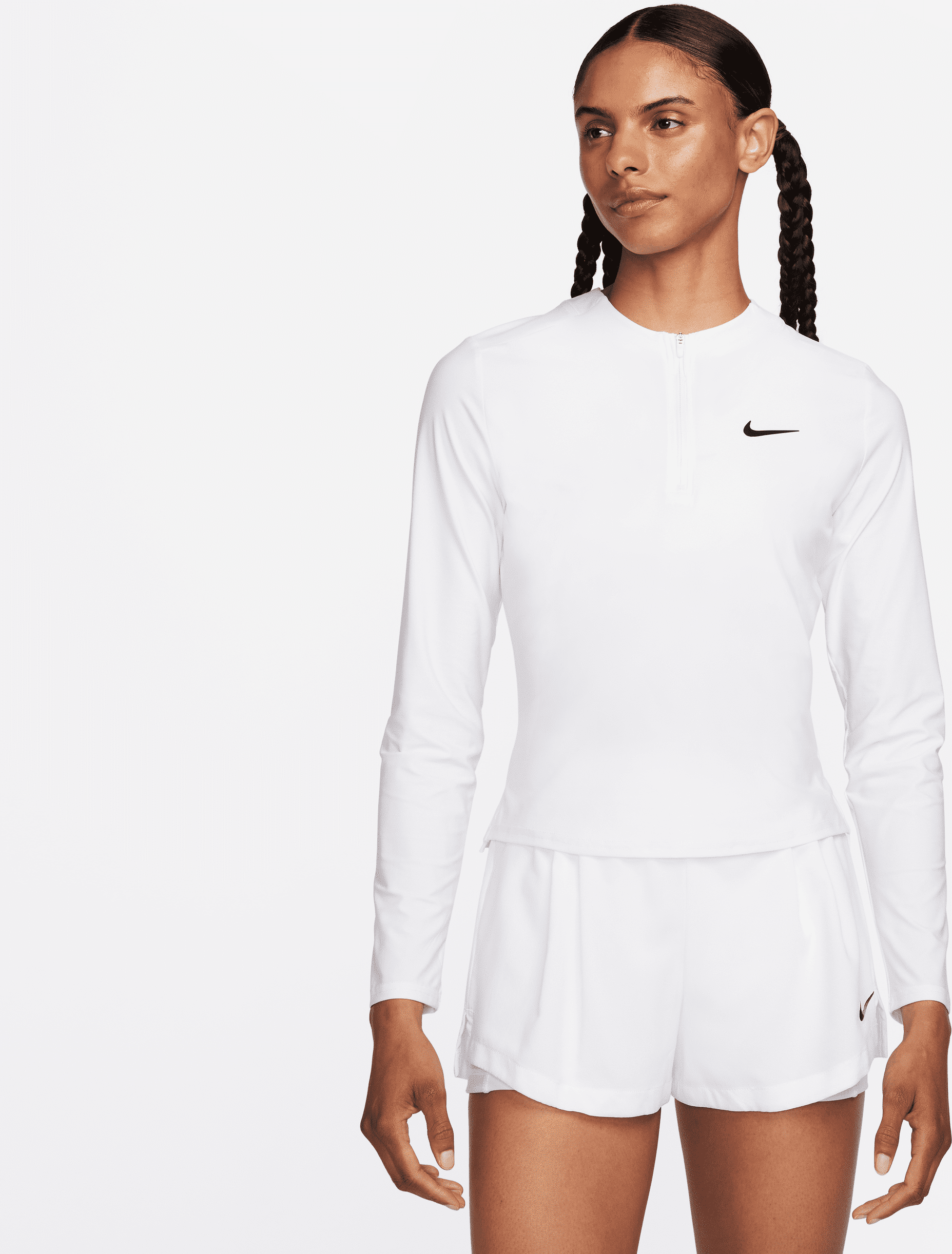 nike capo midlayer da tennis con zip a 1/4 dri-fit court advantage – donna - bianco