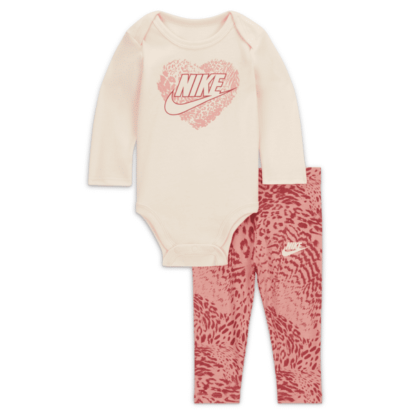 nike completo in 2 pezzi con body e leggings  animal print – bebè - rosa