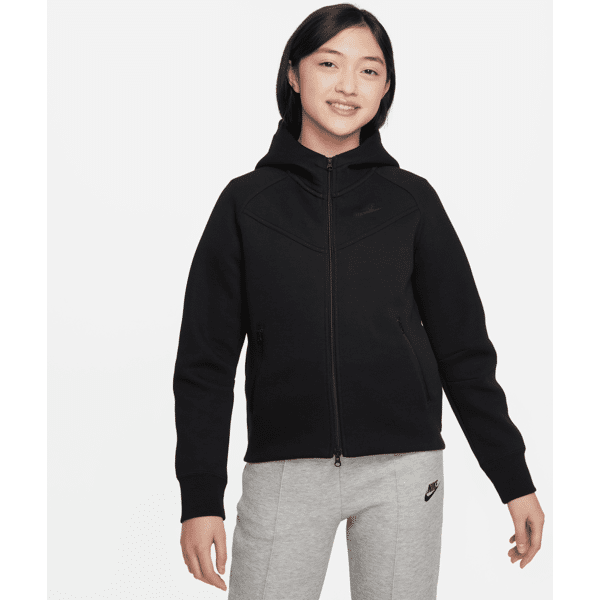 nike felpa con cappuccio e zip a tutta lunghezza  sportswear tech fleece – ragazza - nero