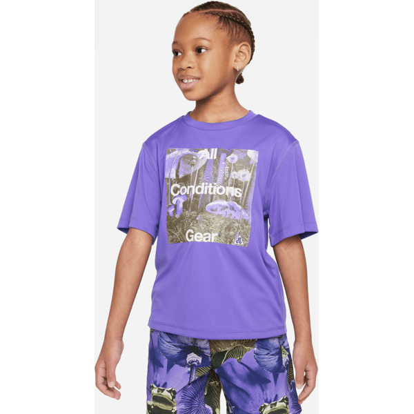 nike t-shirt sostenibile upf dri-fit  acg graphic performance tee – bambino/a - viola