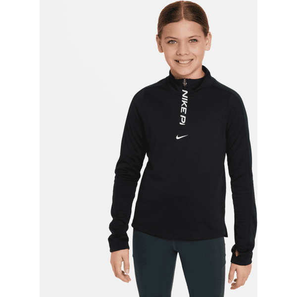 nike maglia a manica lunga con zip a metà lunghezza dri-fit  pro – bambina/ragazza - nero