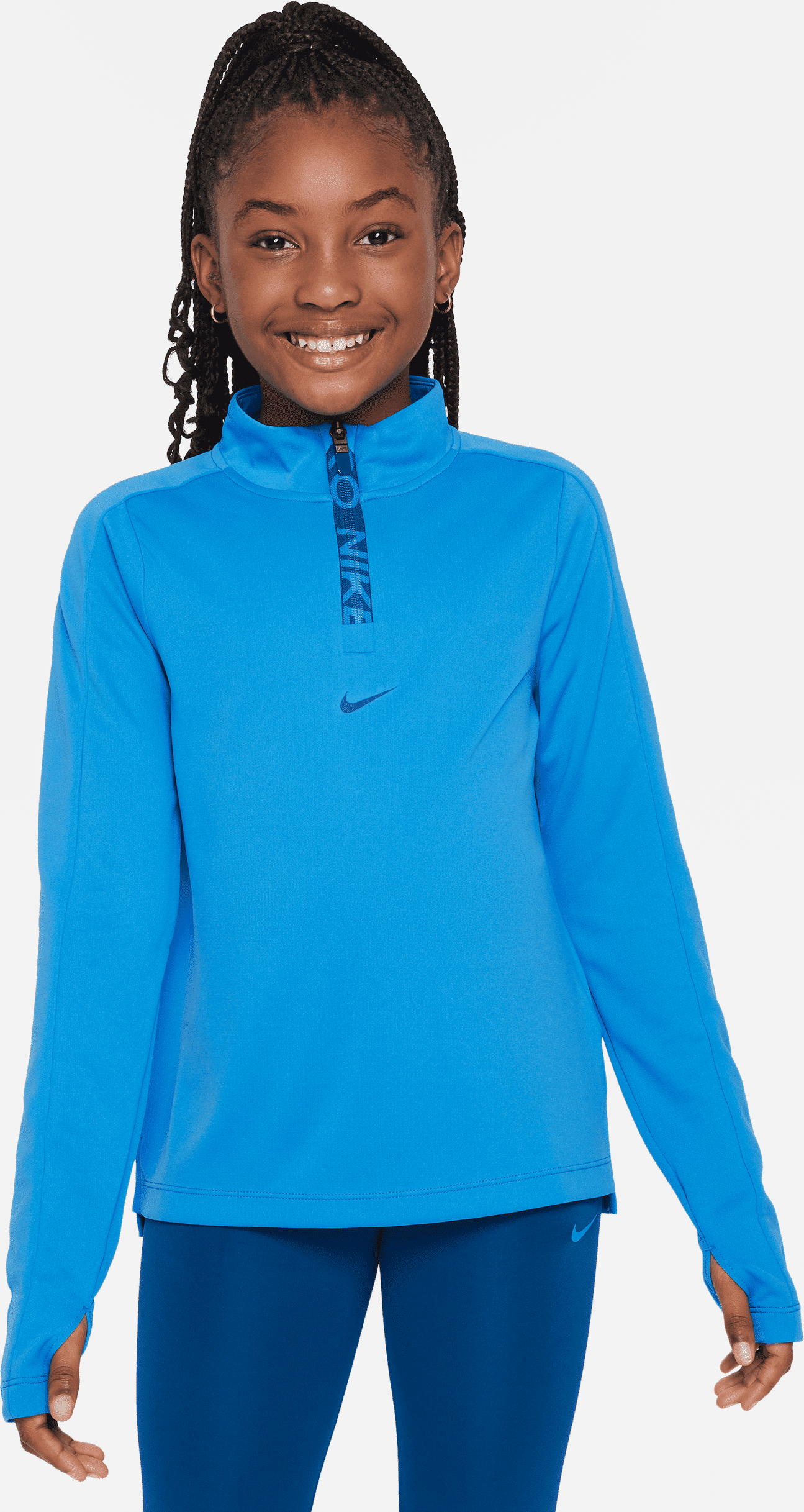 nike maglia a manica lunga con zip a metà lunghezza dri-fit  pro – bambina/ragazza - blu