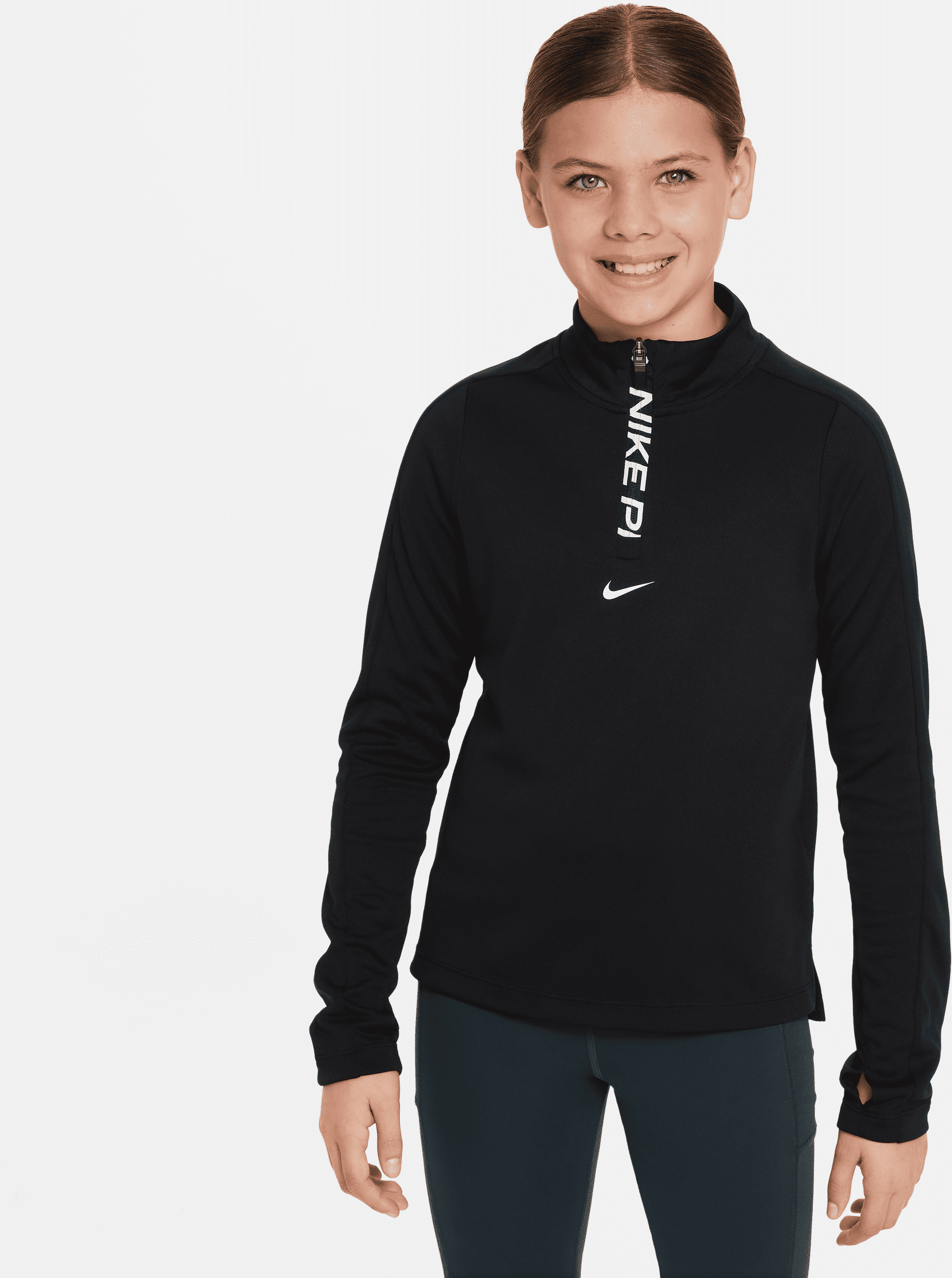 nike maglia a manica lunga con zip a metà lunghezza dri-fit  pro – bambina/ragazza - nero