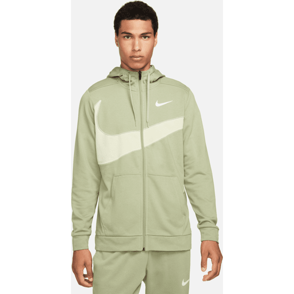 nike felpa da fitness in fleece con cappuccio e zip a tutta lunghezza  dri-fit – uomo - verde