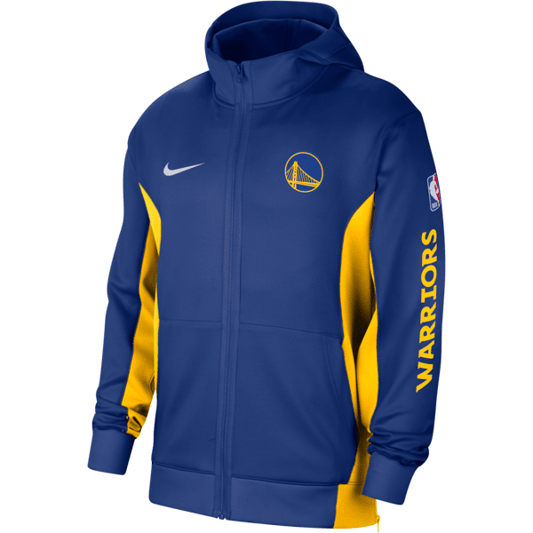 nike felpa con cappuccio e zip a tutta lunghezza golden state warriors showtime  dri-fit nba – uomo - blu