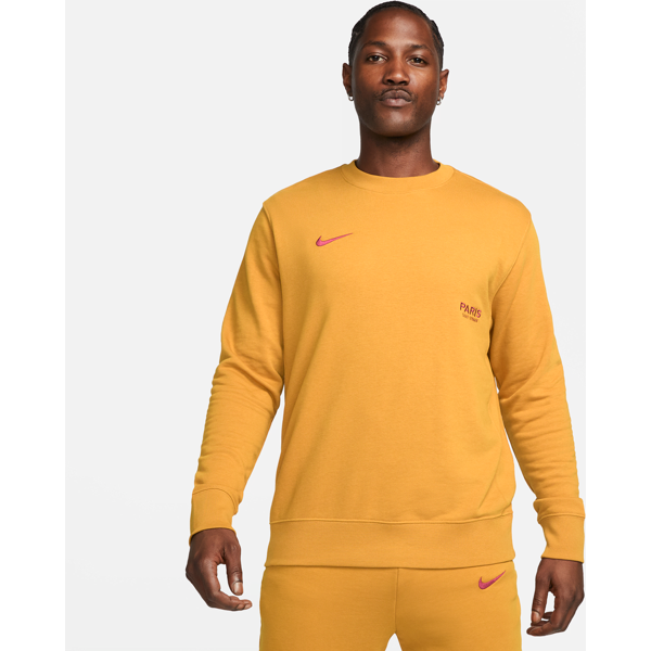 nike felpa a girocollo da calcio in french terry  paris saint-germain club – uomo - giallo