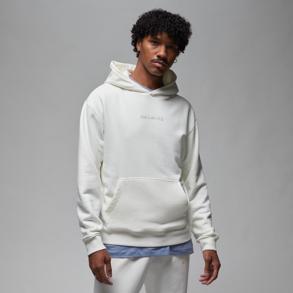 jordan felpa in fleece con cappuccio air  wordmark – uomo - bianco